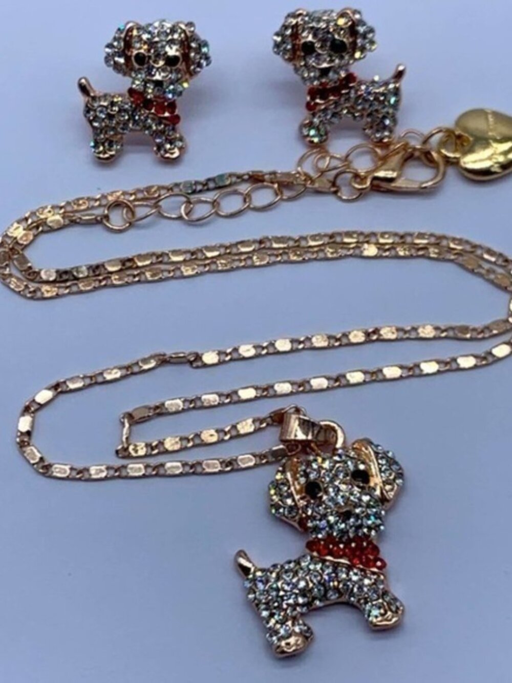 Puppy Dog Earrings and Matching Dog Necklace Set